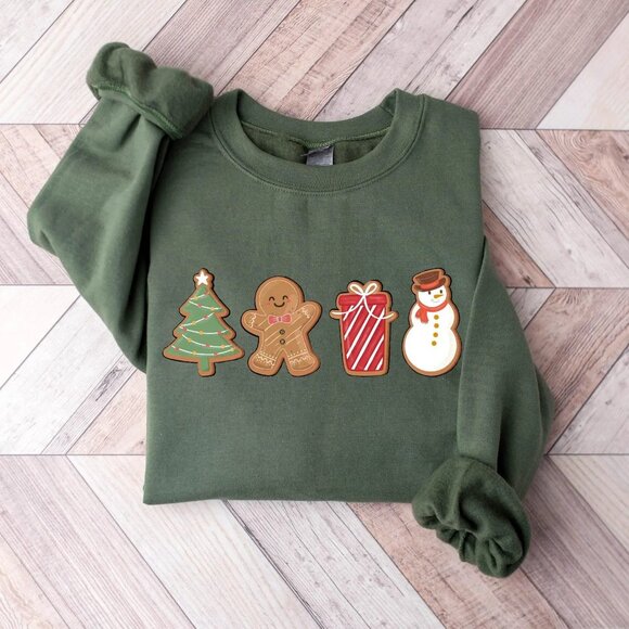 Cute Gingerbread Cookies Christmas Sweatshirt for Women, Merry Holiday Sweater - Picture 1 of 5